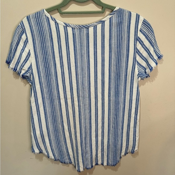CLOTH & STONE ANTHROPOLOGIE BLUE AND WHITE STRIPED‎ FRAYED HEM TOP SZ S - Picture 6 of 6